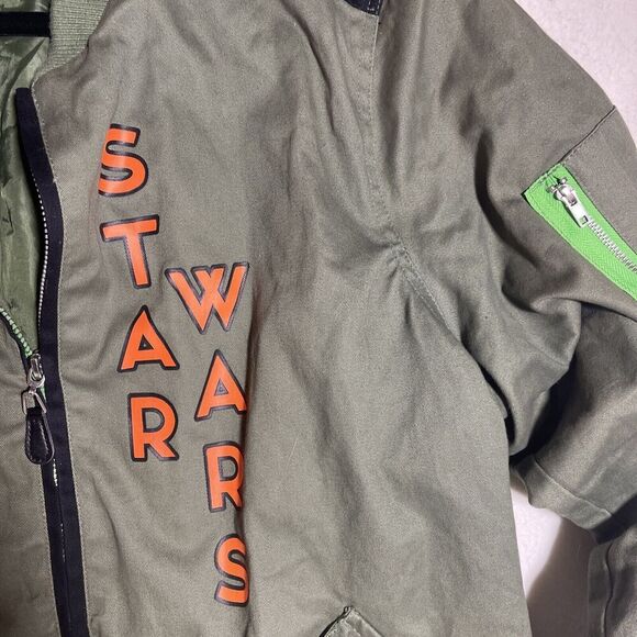 Star Wars Jacket Mens Md Polyester Full Zip Front Pockets Green Logo Letters VTG - Picture 4 of 9